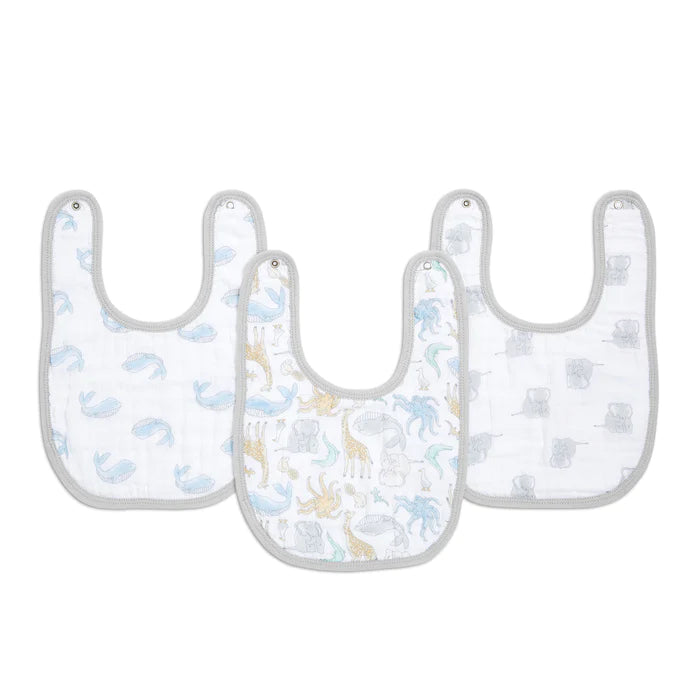 Aden and Anais Essentials 3 Pack Classic Snap Bibs - Natural History