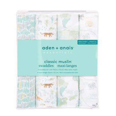 Aden And Anais Essential Classic 4 Pack Swaddles - Voyager