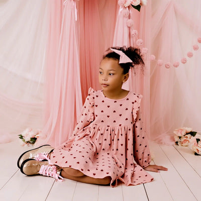 Designer Kidz Georgia Love Hearts Dress - Dusty Pink