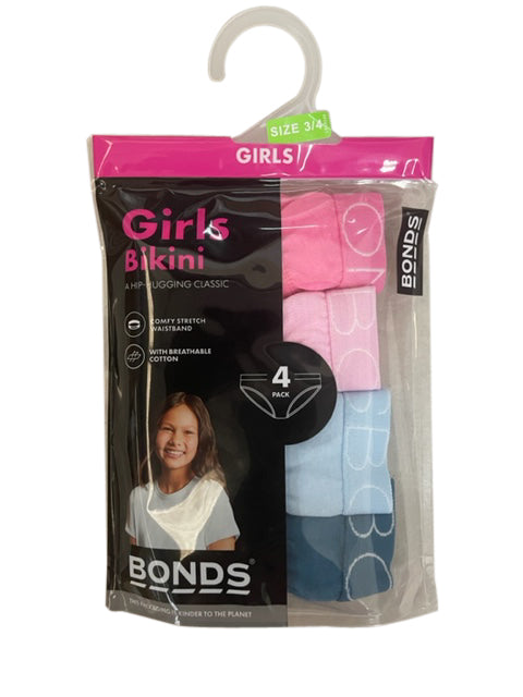 Bonds Girls Bikini 4 Pack - Pink/Blue Pack