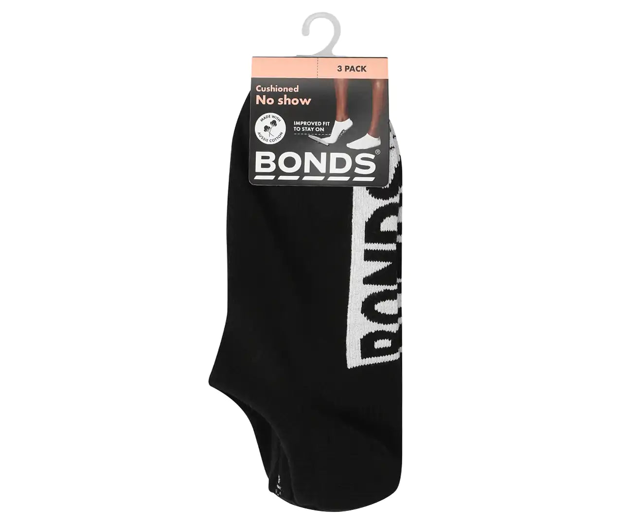 Bonds Womens Cushioned No Show Socks 3 Pack - Charcoal/White/Black