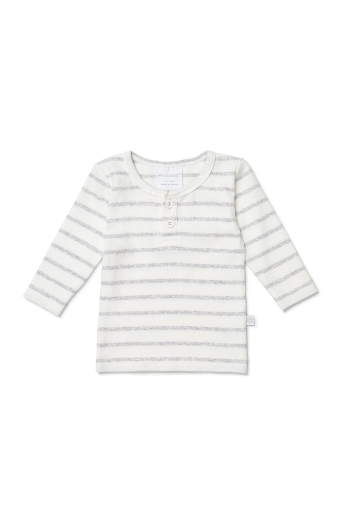 Marquise Grey Stripe Long Sleeved Rib Top - Vanilla/Grey