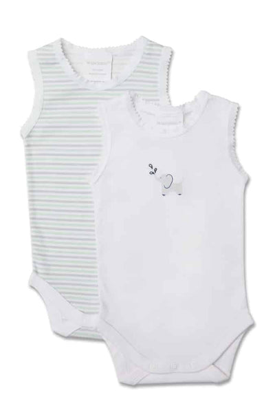 Marquise 2 Pack Elephant Striped Bodysuits - White/Green