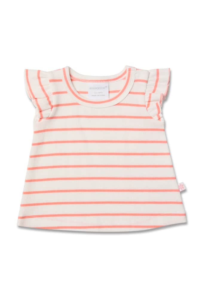 Marquise Girls Coral Stripe Frilled Sleeve Top And Nappy Cover Set - Coral/Pink