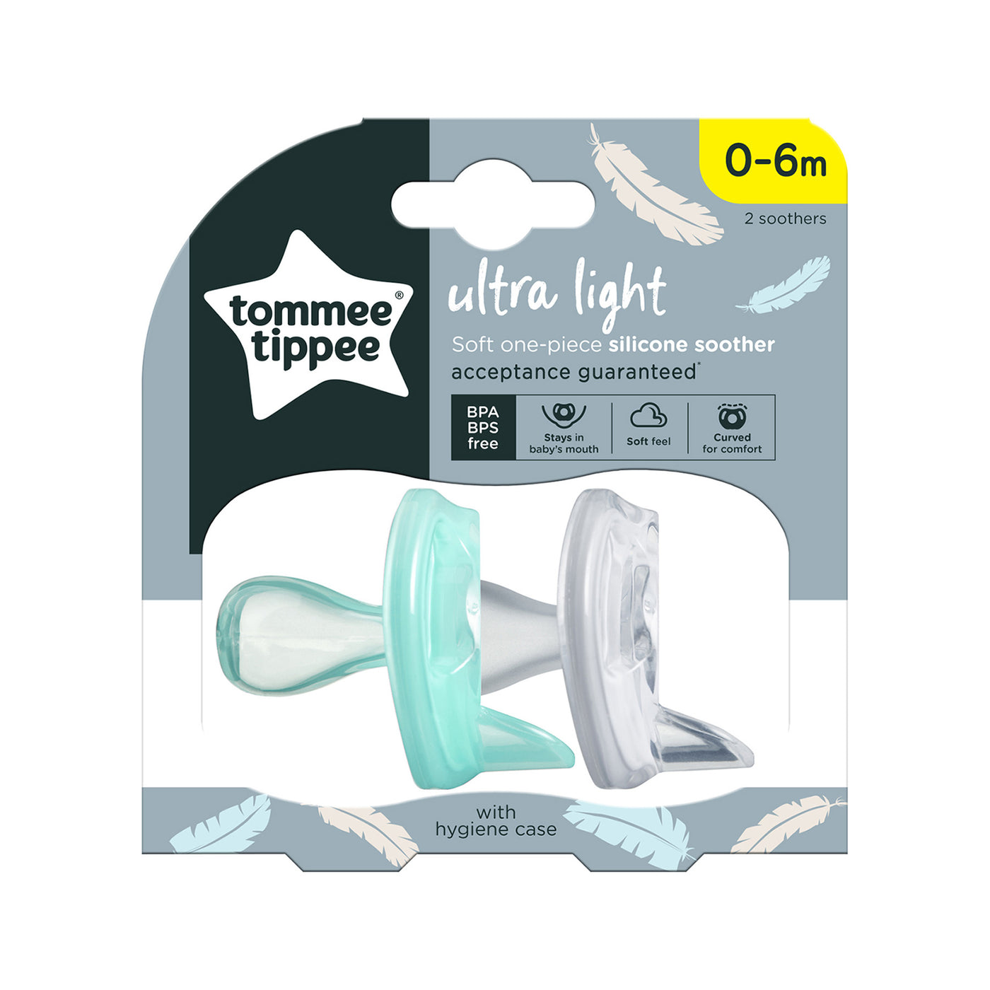 Tommee Tippee Ultra Light Silicone Baby Soother 0-6 Months 2 Pack - Green Pack