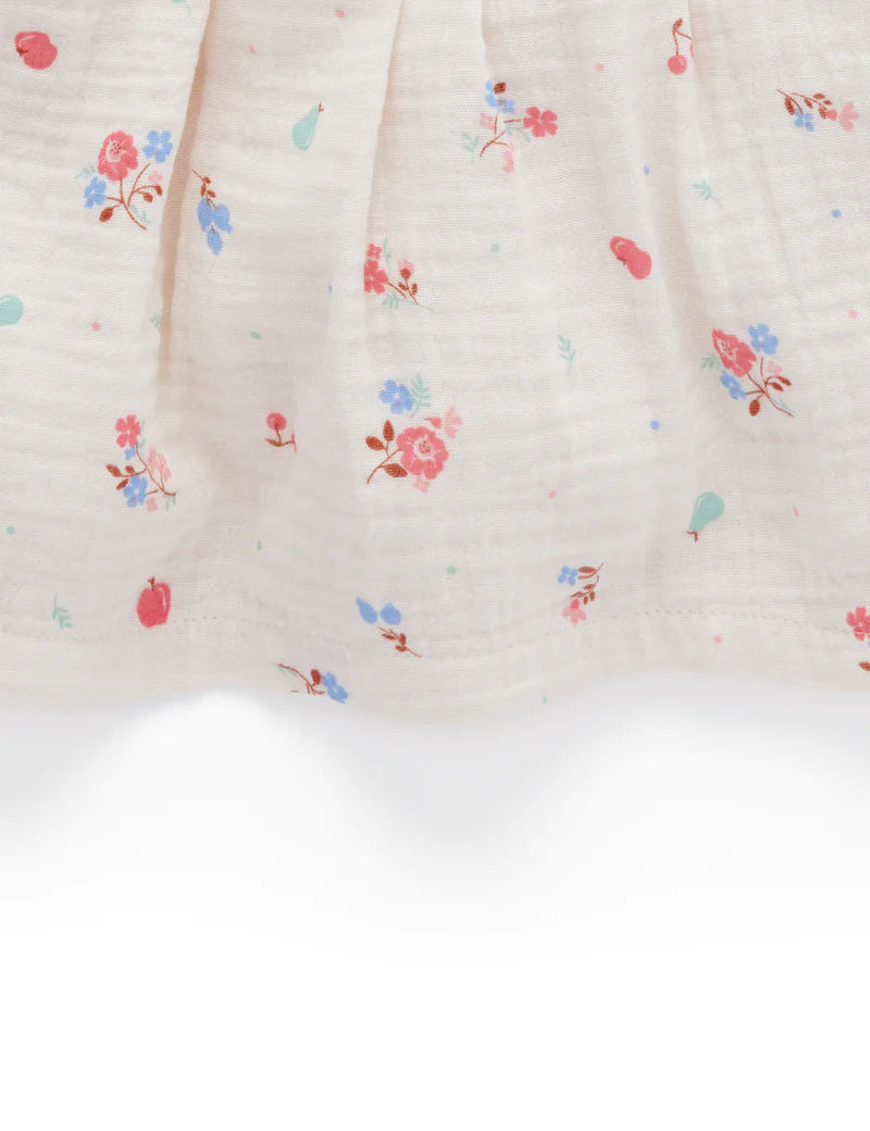 Purebaby Shirred Dress - Fruits & Flowers Print