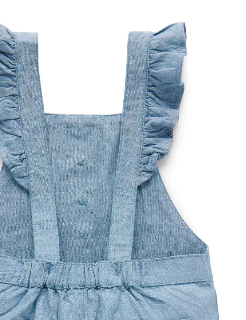 Purebaby Button Front Shortie Overall - Mid Blue Chambray