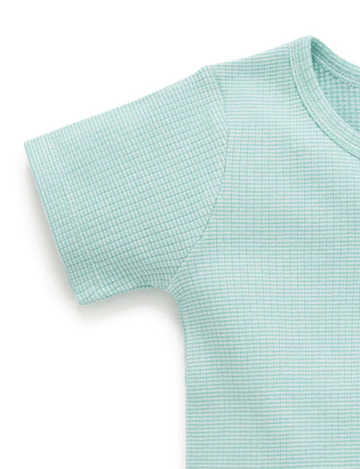 Purebaby Rib Short Sleeve Tee - Aquamarine Stripe