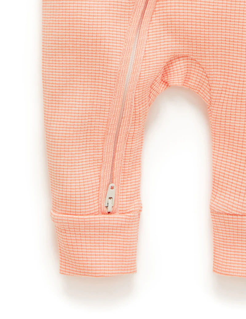 Purebaby Rib Zip Growsuit - Orange Stripe
