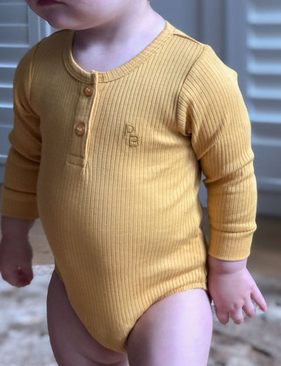 Purebaby Rib Long Sleeve Henley Bodysuit - Golden