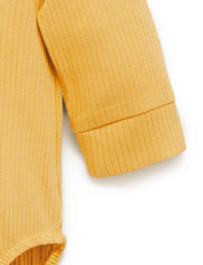 Purebaby Rib Long Sleeve Henley Bodysuit - Golden