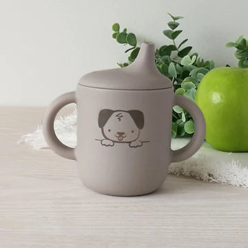 Plum My Baby Silicone Sippy Cup - Oatmeal Puppy