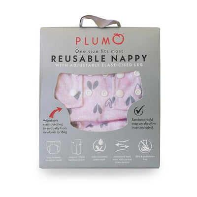 Plum Reusable Cloth Nappy & Bamboo Liner - Pink Hearts