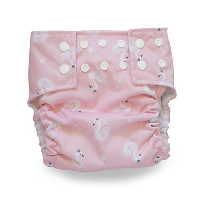 Plum Reusable Cloth Nappy & Bamboo Liner - Pink Swan