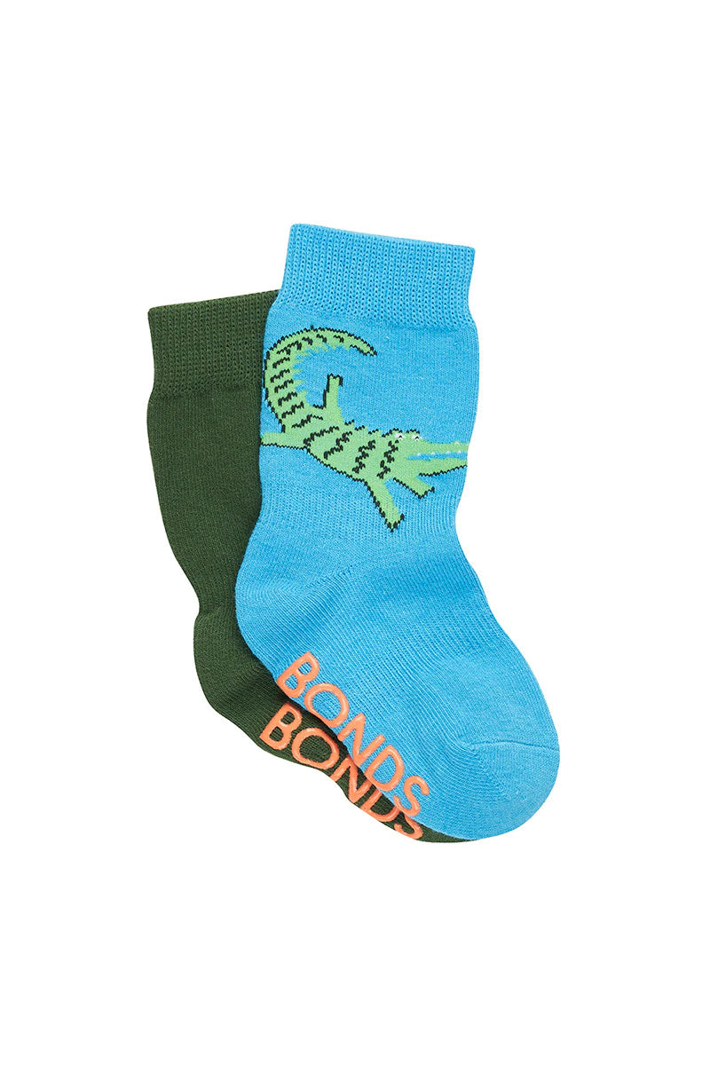 Bonds Baby Stay On Crew Socks 2 Pack - Crocodile