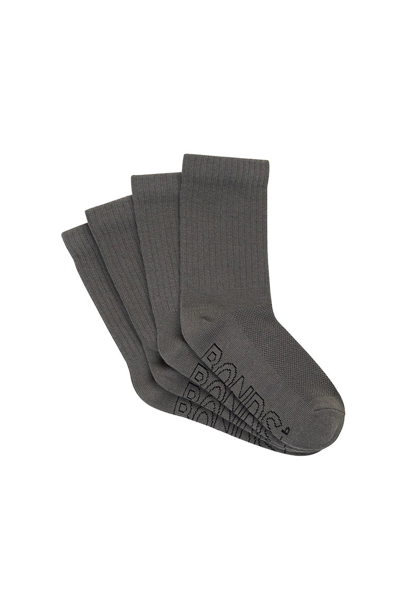 Bonds Kids Logo Light Crew Socks 4 Pack - Grey