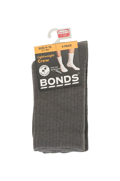 Bonds Kids Logo Light Crew Socks 4 Pack - Grey