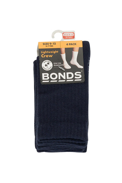 Bonds Kids Logo Light Crew Socks 4 Pack - Navy