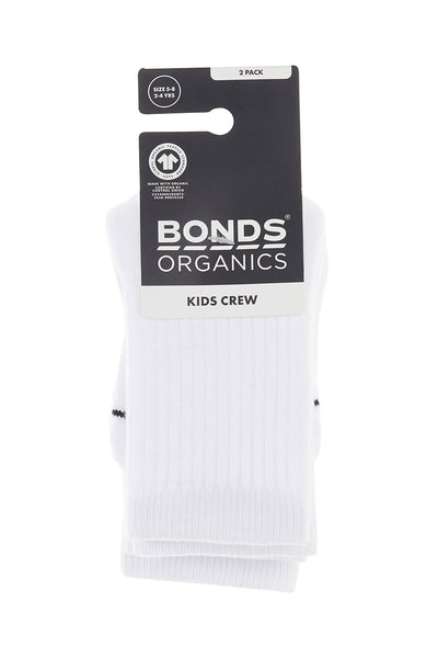 Bonds Kids Organic Crew Socks 2 Pack - White