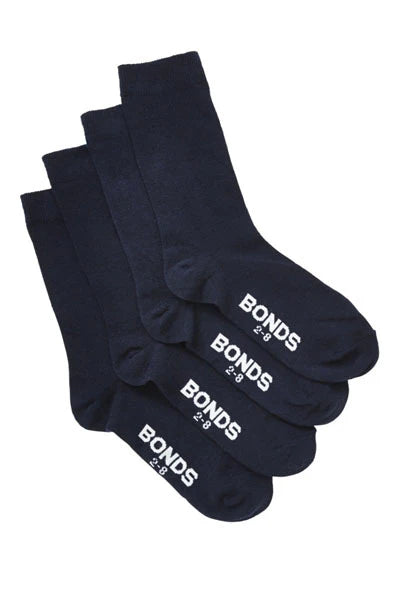Bonds Kids School Oxford Crew Socks 4 Pack - Navy