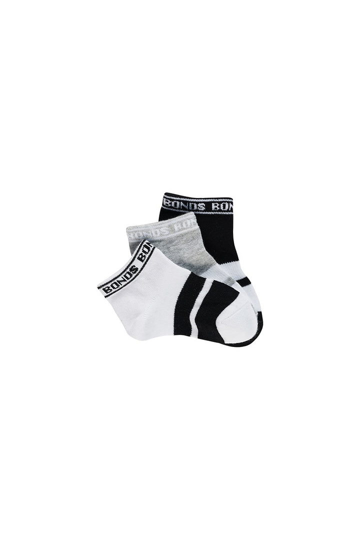 Bonds Sportlet Socks 3 Pack - Black/White/Grey