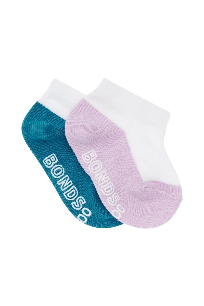 Bonds Baby Logo Light Low Cut 2 Pack Socks - Lilac/Teal