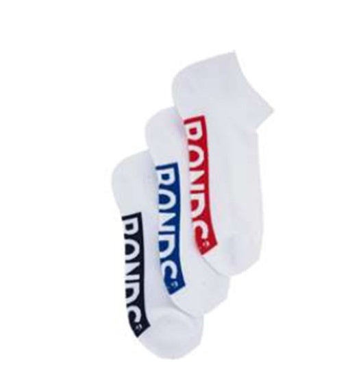 Bonds Men's Cushioned Logo Low Cut Socks 3 Pack - White/Red/Blue/Navy