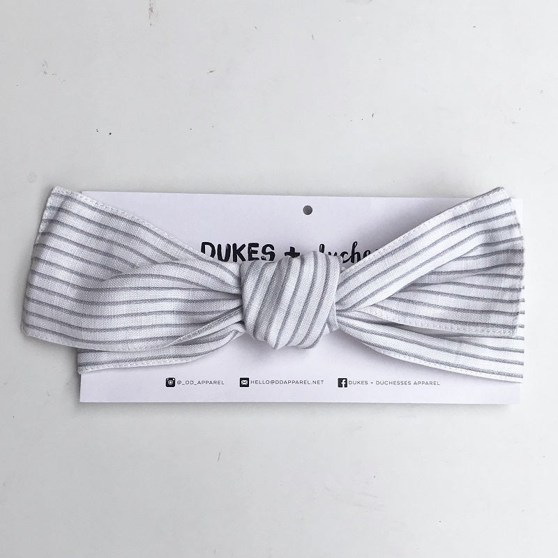 Dukes & Duchesses Stevie Headwrap - White With Soft Blue Stripe