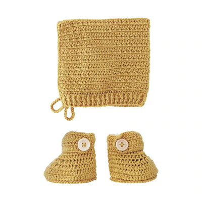 O.B Designs Crochet Bonnet & Bootie Set - Turmeric