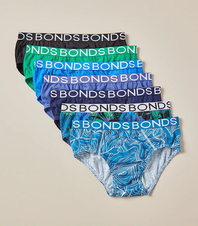 Bonds Boys Brief 7 Pack - Blue/Black/Green Pack