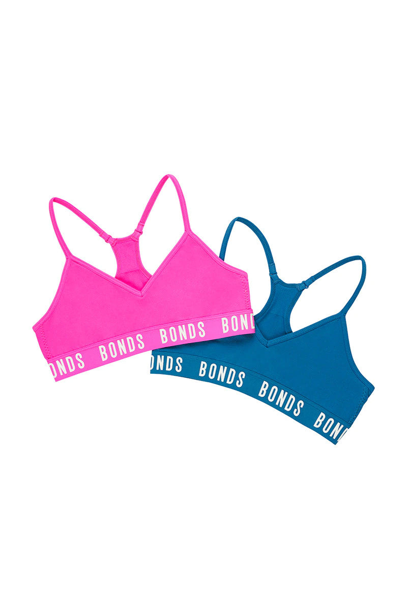 Bonds Girls Sport Seamless Racer Crop 2 Pack - Abertine Pink & Calypso Green