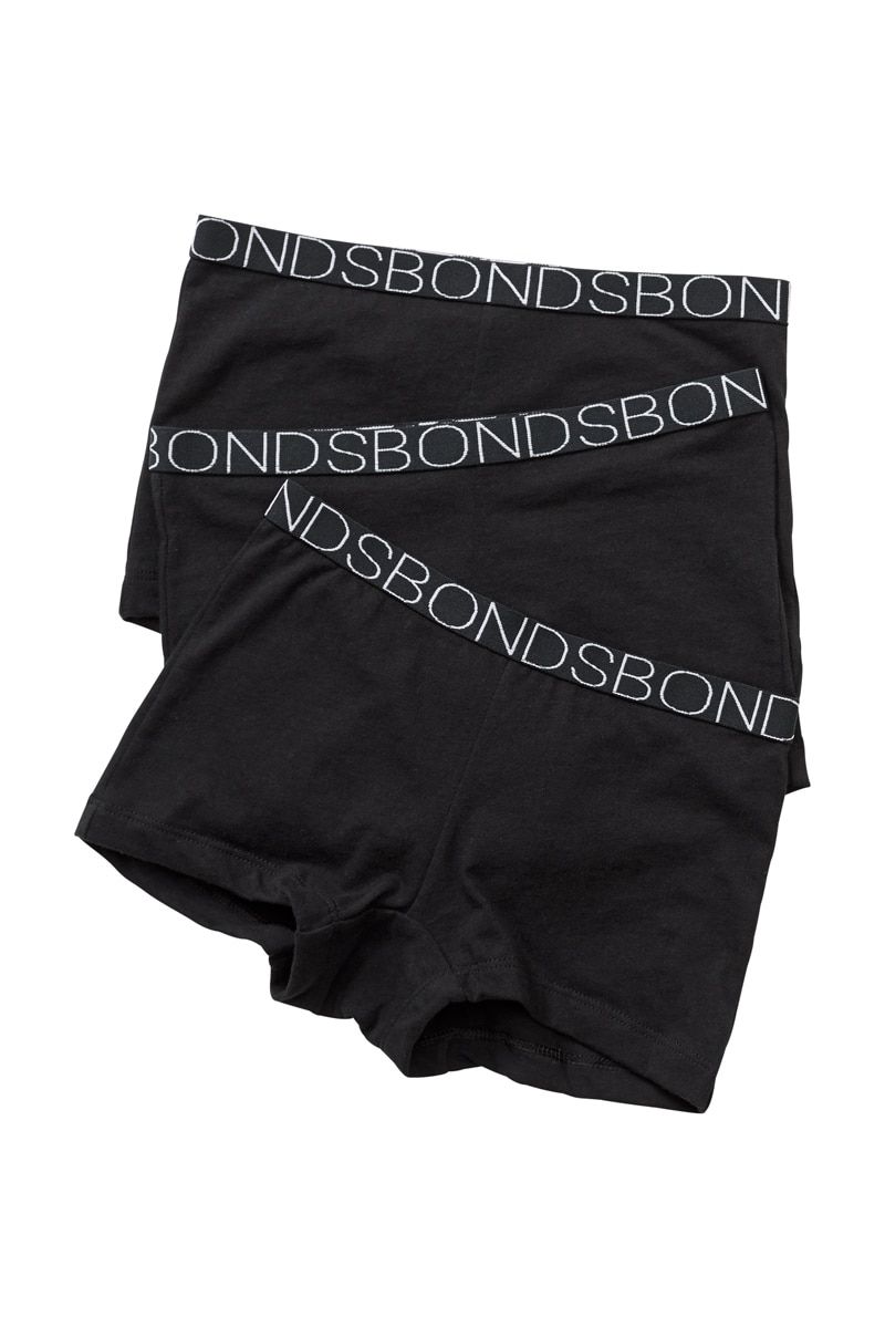 Bonds Girl's Plain Shortie 3 Pack - Black