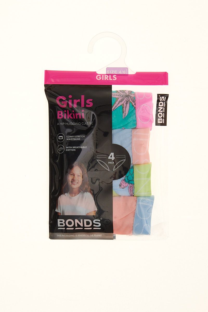 Bonds Girls Bikini 4 Pack - Starfish/Pale Blue/Turtle/Peach
