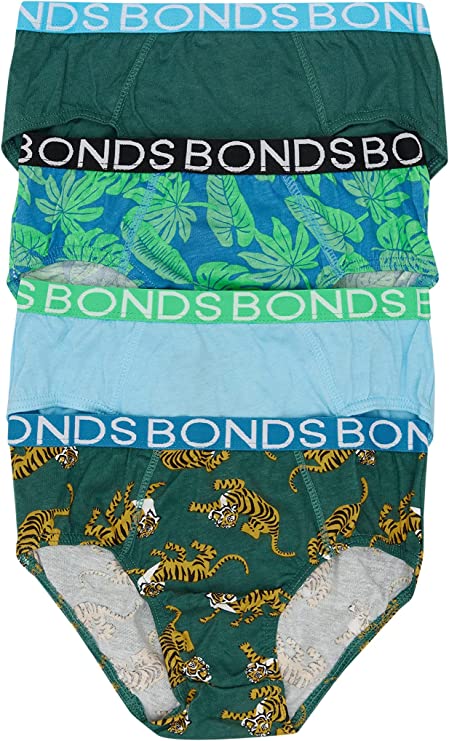 Bonds Boys 4 Pack Brief - Run Wild Tiger/Blue/Print/Green