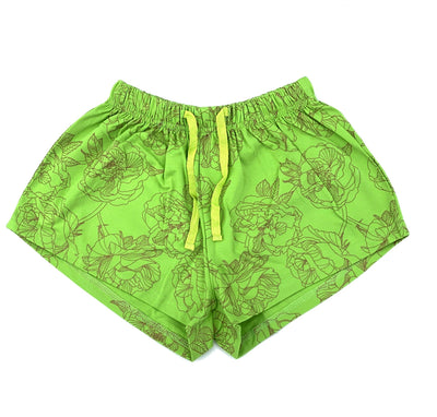 A Little Pocket Sweets Shorts - Green With Gold Shimmer Floral Print - Outlet Shop For Kids