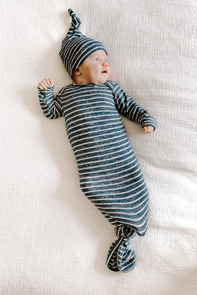 Aden and Anais Snuggle Knit Knotted Gown - Navy Stripe-Outlet Shop For Kids
