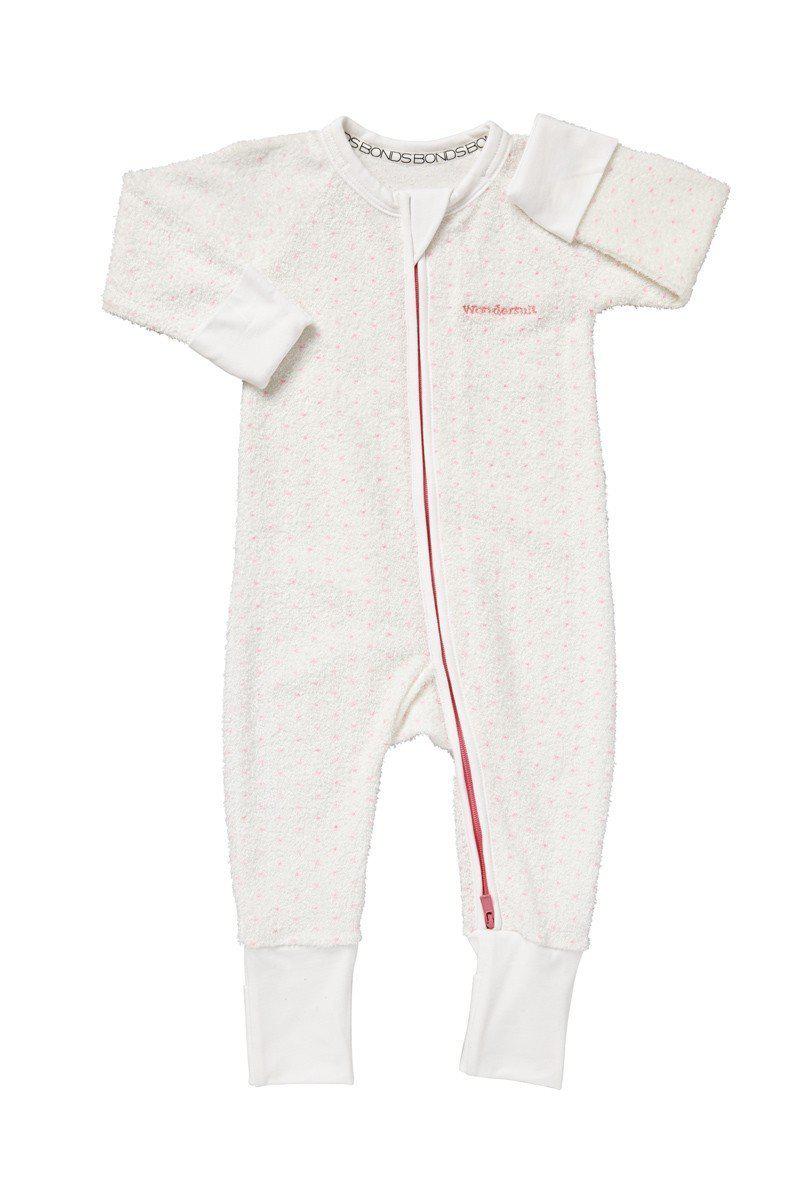 Bonds 2 Way Zip Wondersuit - White & Hyper Bloom Pink Spot-Outlet Shop For Kids