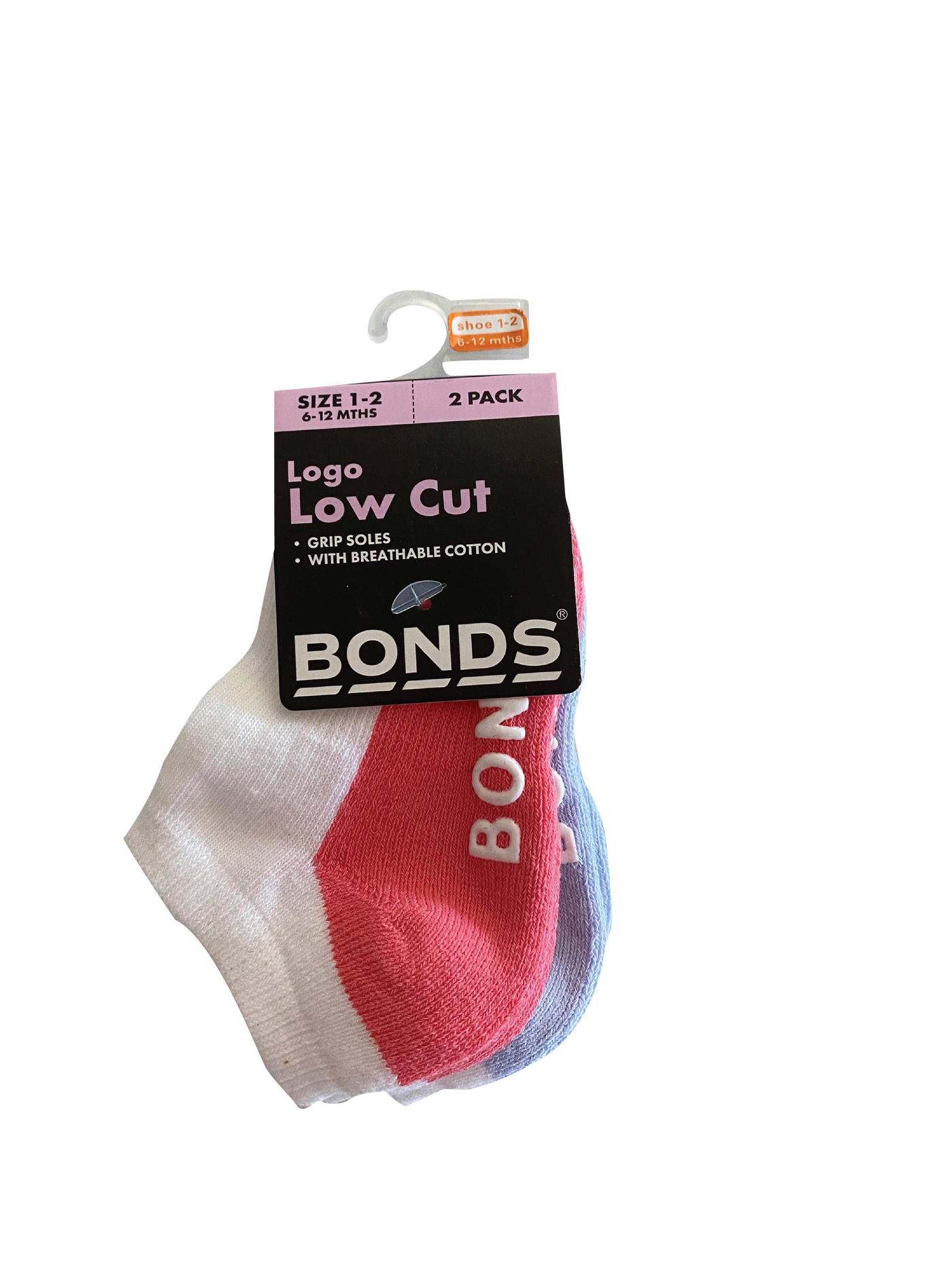 Bonds Baby Logo Low Cut Socks 2 Pack - Pink/Lilac-Outlet Shop For Kids