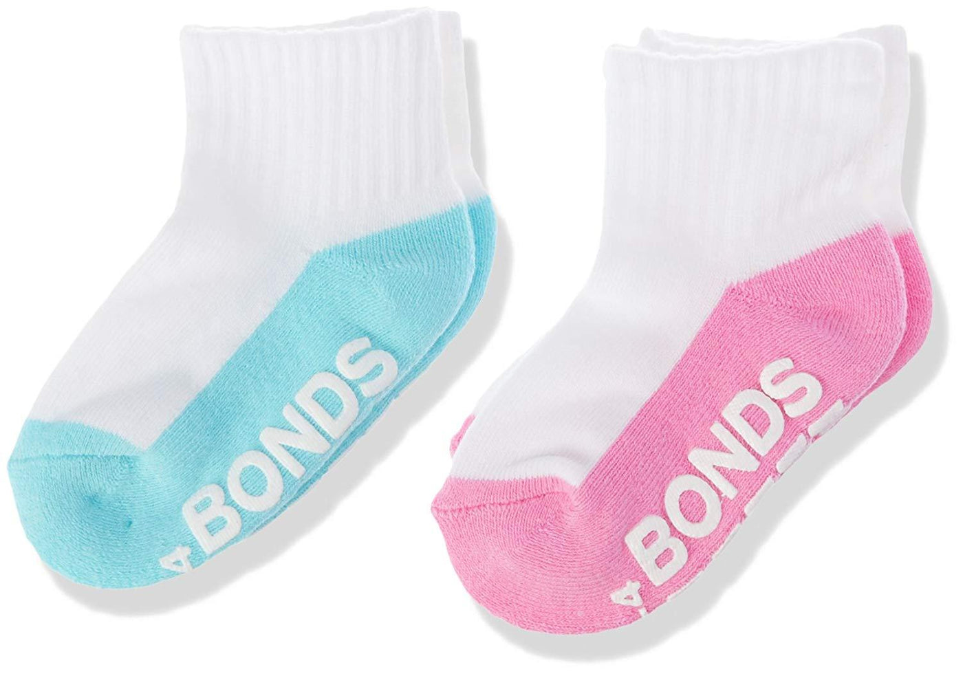 Bonds Baby Logo Quarter Crew Socks 2 Pack - Pink/Aqua-Outlet Shop For Kids
