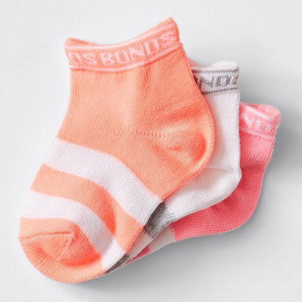 Bonds Baby Sportlet Socks 3 Pack - Peach/White/Grey/Pink-Outlet Shop For Kids