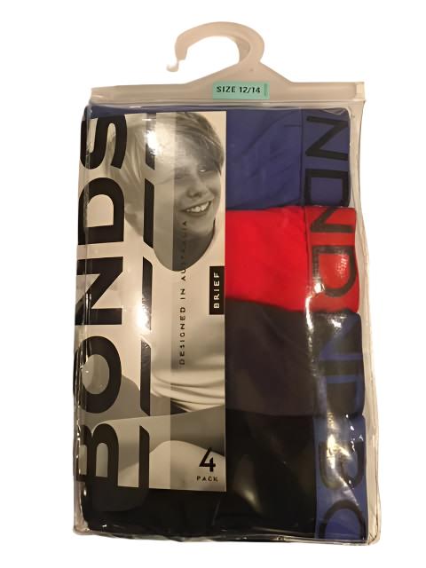 Bonds Boys Brief 4 Pack - Blue/Red/Charcoal/Black-Outlet Shop For Kids