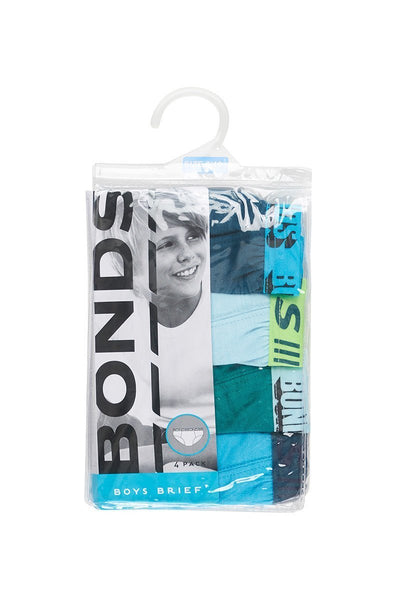 Bonds Boys Fun Pack Brief 4 Pack - Navy/Pale Blue/Green/Blue-Outlet Shop For Kids