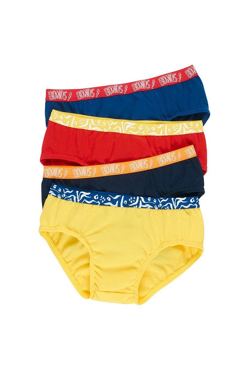 Bonds Boys Fun Pack Brief 4 Pack - Navy/Yellow/Blue/Red-Outlet Shop For Kids