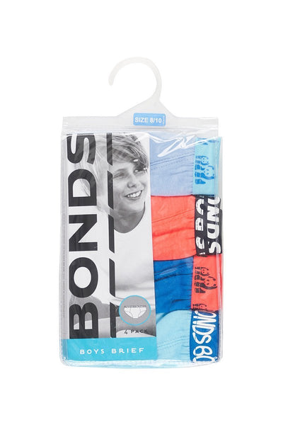 Bonds Boys Fun Pack Brief 4 Pack - Pale Blue/Red/Blue/Teal-Outlet Shop For Kids