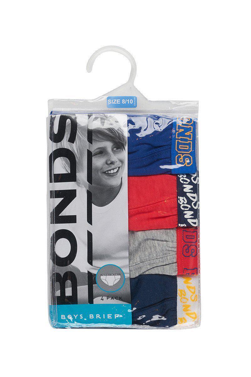 Bonds Boys Fun Pack Brief 4 Pack - Red/Blue/Grey/Navy-Outlet Shop For Kids