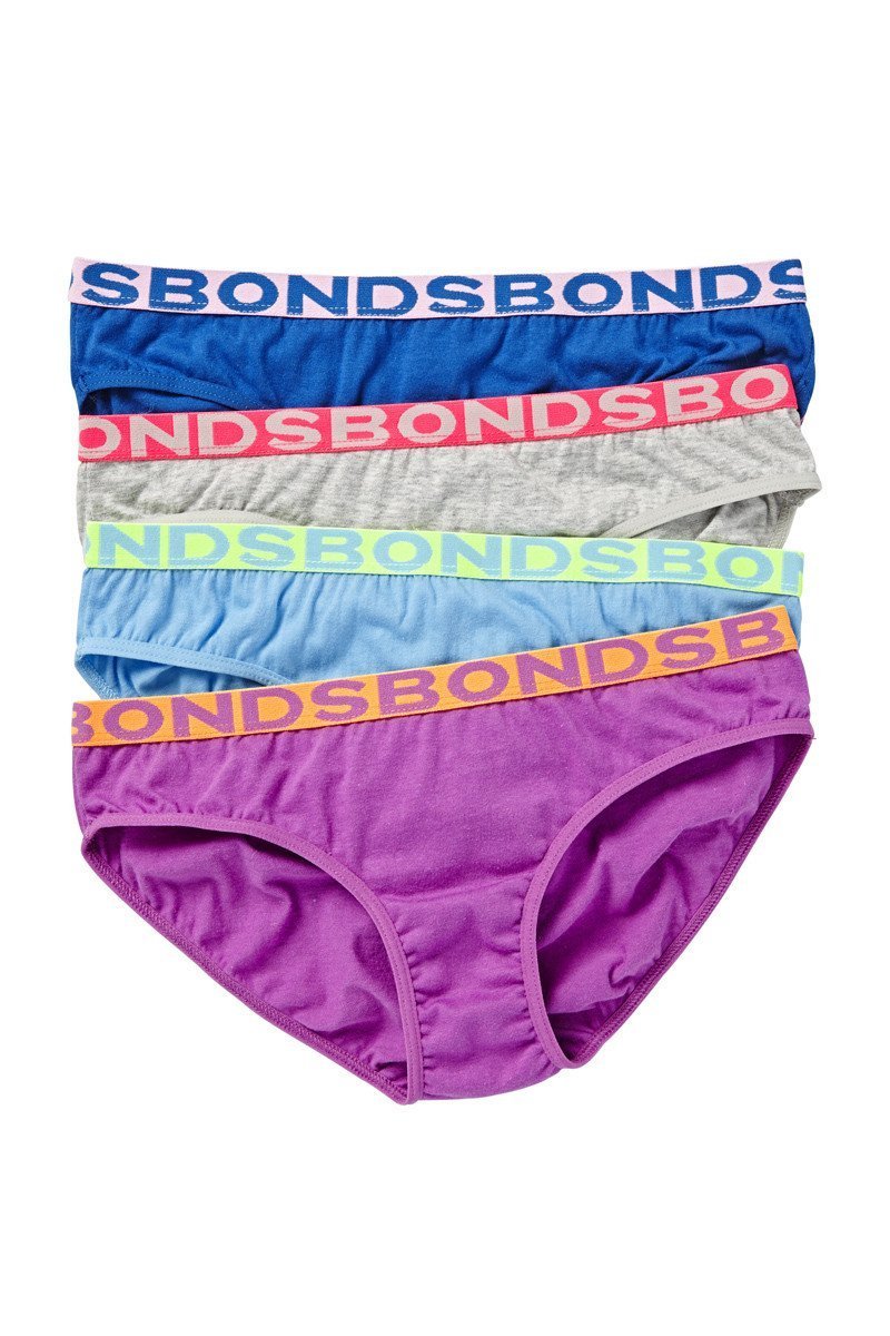 Bonds Girls Bikini 4 Pack - Purple/Blue/Grey/Blue-Outlet Shop For Kids