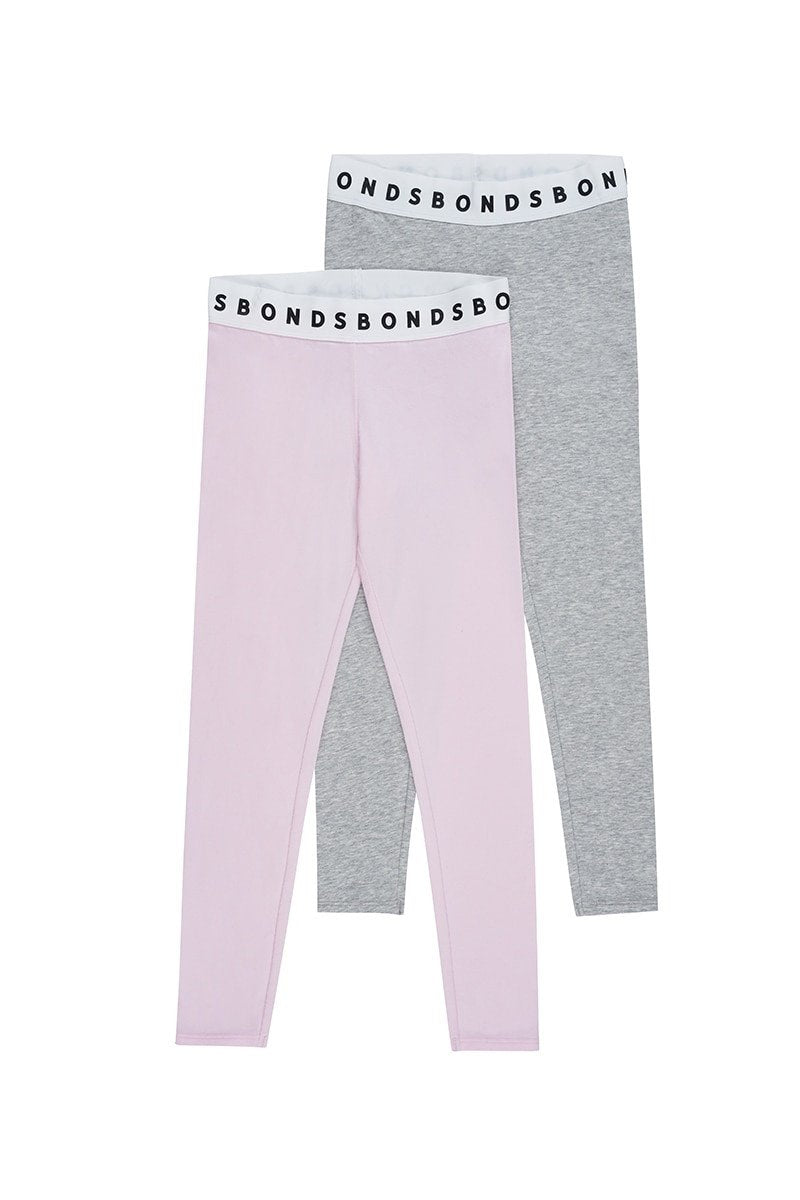 Bonds Hipster 2 Pack Legging - Rosewater/Grey Marle - Outlet Shop For Kids