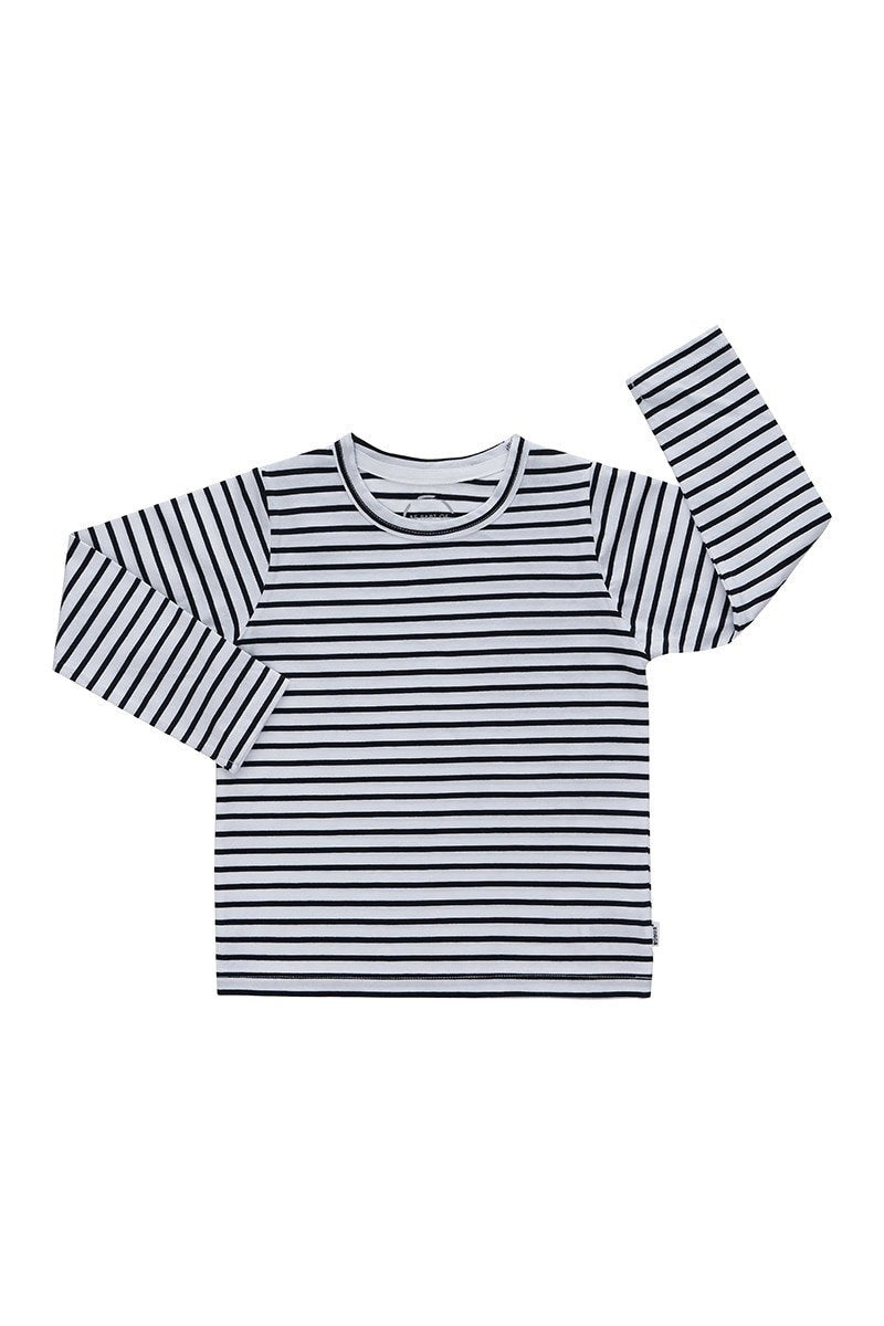 Bonds Kids Long Sleeve Aussie Cotton Crew Tee - Nu Standard Stripe Nu White & Washed Carbon - Outlet Shop For Kids