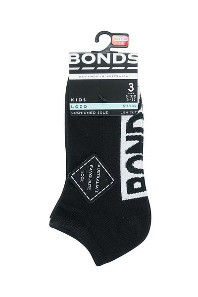 Bonds Kids Stamp Logo Low Cut 3 Pack Socks - Black-Outlet Shop For Kids
