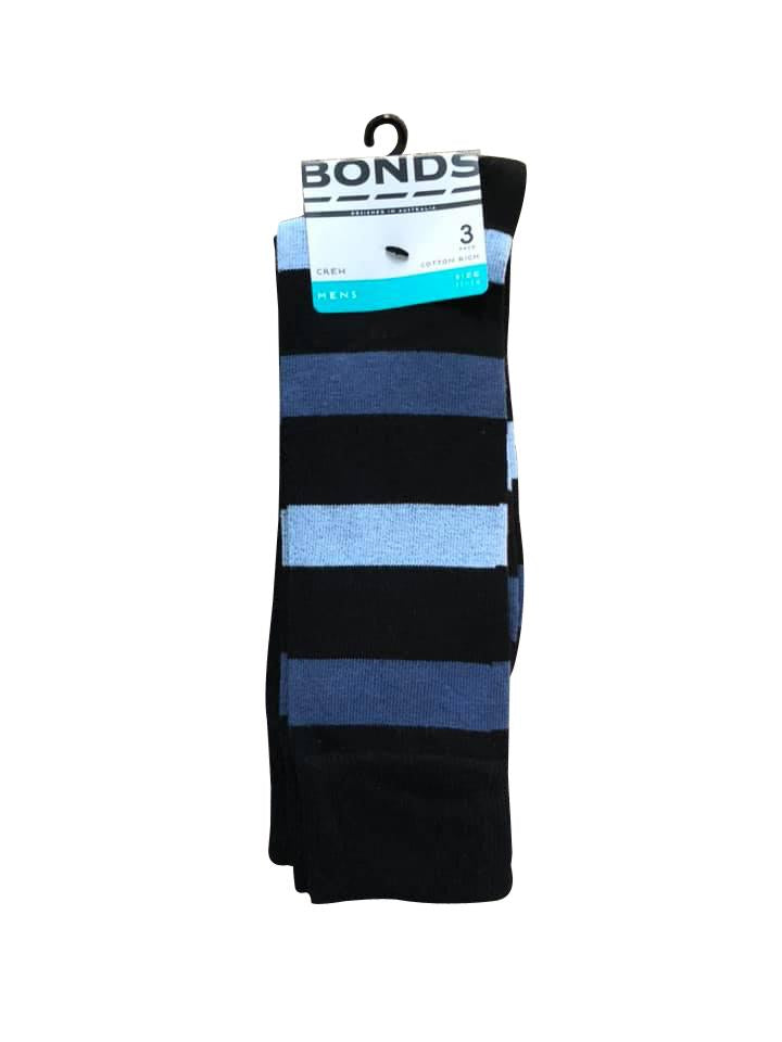 Bonds Mens Business Crew 3 Pack Sock - Blue Stripe/Black/Grey Stripe-Outlet Shop For Kids